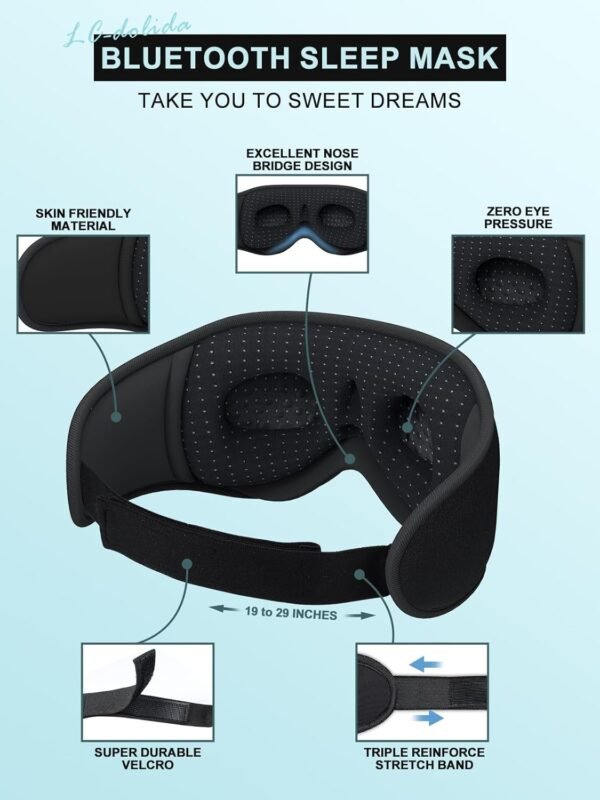Sleep Headphones with Ultra-Thin Speakers | Bluetooth 5.0 Wireless Headband | Soft & Comfortable for Side Sleepers - Image 6